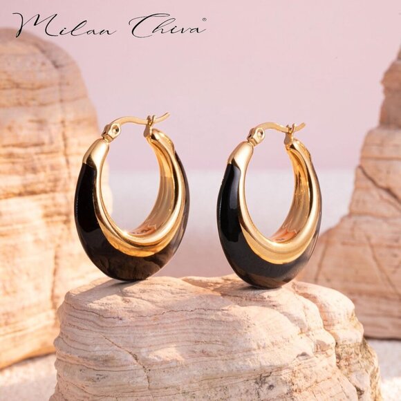 Gold Jewelry Hoop Earrings Women 14K Plated Thick Huggie Trendy Dangle - Picture 3 of 6